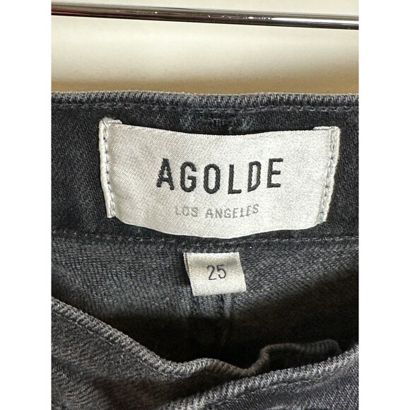 Agolde Nico High Rise Slim Straight Denim Jeans Distressed Cassette Black Sz 25 - Picture 7 of 10